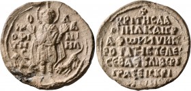 Byzantine Seals. Seal (Lead, 37 mm, 36.70 g, 12 h), Liberos, sebastos, 13th century. O/ ΠP /OΦI/TH/C - Δ/A/NI/HΛ ('The prophet Daniel') The prophet Da...