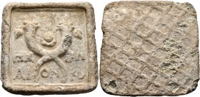 WEIGHTS, Greek. Weight of 1/2 Mna (Lead, 82x83 mm, 322.68 g), a square weight with raised edges on the obverse, Mna of 645 g, year 22. HM - MN/AI-ON -...