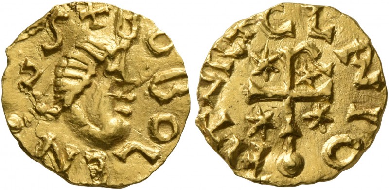 MEROVINGIANS. Claye (?). Tremissis (Gold, 12 mm, 1.26 g, 5 h), Bobolenus, moneye...