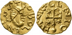 MEROVINGIANS. Claye (?). Tremissis (Gold, 12 mm, 1.26 g, 5 h), Bobolenus, moneyer, circa 620-640. +BOBOLENVS Male head to right. Rev. CL AV IO FITVR C...