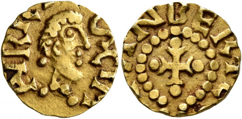 MEROVINGIANS. St. Maurice-d'Agaume. Tremissis (Gold, 12 mm, 1.11 g, 12 h), cleri...