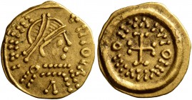 LOMBARDS, Tuscany. Uncertain king, circa 620-700. Tremissis (Gold, 12 mm, 1.48 g, 11 h), Pseudo-Imperial coinage. IVIIIIII VIIIOVΛ Diademed and mantle...