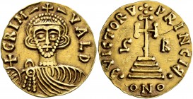 LOMBARDS, Beneventum. Grimoald III, 788-806. Solidus (Gold, 20 mm, 3.98 g, 7 h), 792-806. GRIM-VALD Crowned, draped and cuirassed bust of Grimoald III...