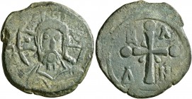CRUSADERS. Edessa. Baldwin I (?), 1098-1100. Follis (Bronze, 25 mm, 8.02 g, 1 h). Facing bust of Christ Pantokrator, with cross nimbus and wearing tun...