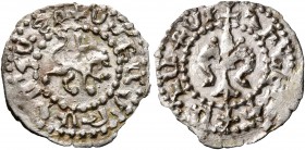 ARMENIA, Cilician Armenia. Royal. Smpad, 1296-1298. Quarter Tram (Silver, 16 mm, 0.56 g, 12 h), Sis. +ՍՄԲԱՏ ԹԱԳ ՈՐ ('King Smpad' in Armenian) Lion wal...