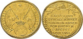 GERMANY. Frankfurt (Stadt). 3 Dukaten (Gold, 35 mm, 10.39 g, 12 h), 1658. CONSILIO ET - INDVSTRIA The all-seeing eye of God in clouds over arms emergi...