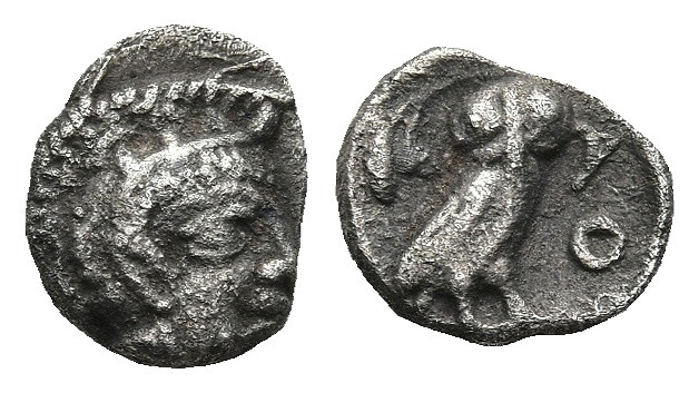 ATTICA. Athens. (Circa 454-404 BC).
AR Hemiobol (7,5mm 0,3g)
Obv: Helmeted hea...