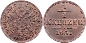 Franz Joseph I., 1/4 Kreuzer 1851, A, Vienna