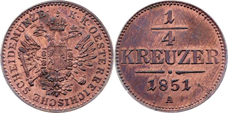 Franz Joseph I., 1/4 Kreuzer 1851, A, Vienna Category : Habsburg
Ruler/Area : F...