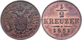Franz Joseph I., 1/2 Kreuzer 1851, A, Vienna