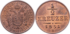 Franz Joseph I., 1/2 Kreuzer 1851, B, Kremnitz