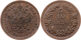 Franz Joseph I., 5/10 Kreuzer 1859, A, Vienna