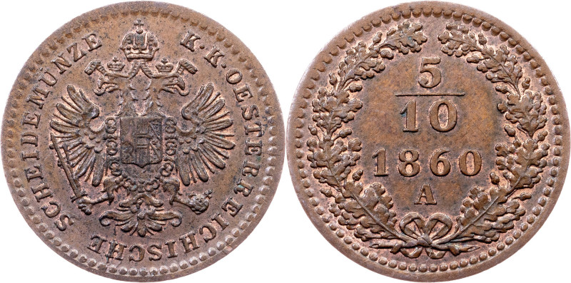 Franz Joseph I., 5/10 Kreuzer 1860, A, Vienna Category : Habsburg
Ruler/Area : ...