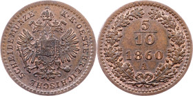 Franz Joseph I., 5/10 Kreuzer 1860, A, Vienna