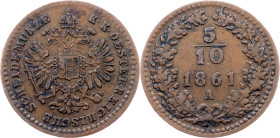 Franz Joseph I., 5/10 Kreuzer 1861, A, Vienna