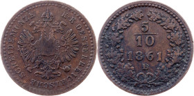Franz Joseph I., 5/10 Kreuzer 1861, B, Kremnitz
