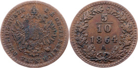 Franz Joseph I., 5/10 Kreuzer 1864, A, Vienna