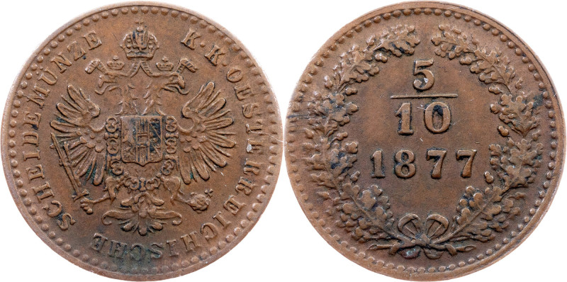 Franz Joseph I., 5/10 Kreuzer 1877, Vienna Category : Habsburg
Ruler/Area : Fra...