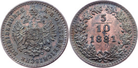 Franz Joseph I., 5/10 Kreuzer 1881, Vienna