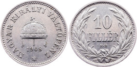 Franz Joseph I., 10 Filler 1908, KB, Kremnitz