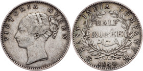 British India, 1/2 Rupee 1840, Bombay