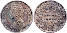 British India, 2 Annas 1874, Calcutta