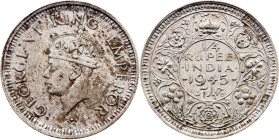 British India, 1/4 Rupee 1945, Bombay, dot