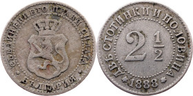 Bulgaria, 2 1/2 Stotinki 1888, Brussels