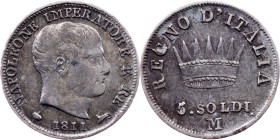 Italy, 5 Soldi 1811, M, Milan