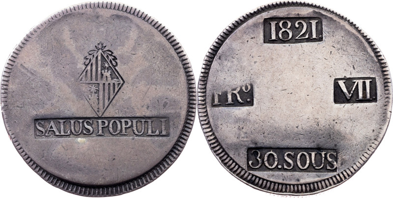 Spain, 30 Sous 1821 Category : Spain
Country/Region : Kingdom of Mallorca
Rule...