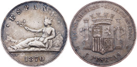 Spain, 5 Pesetas 1870, SNM, Madrid