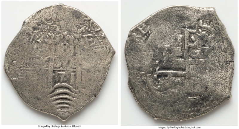 Charles II "Piedmont" Cob 8 Reales 1671 P-E XF (Shipwreck Effect), Potosi mint, ...