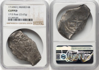 Philip V "1715 Fleet" Cob 8 Reales 1714 Mo-J (Clipped) NGC, Mexico City mint, KM47, Cal-1401. 23.67gm. New style. Salvaged from the "1715 Fleet" (Sunk...
