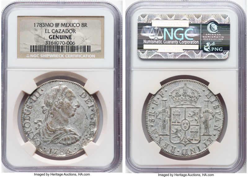 Charles III "El Cazador" 8 Reales 1783 Mo-FF Genuine NGC, Mexico City mint, KM10...