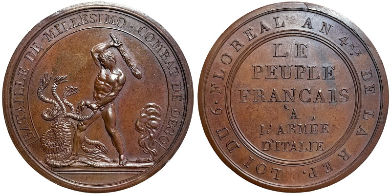 Napoleonic Medals and Coins, Medal, 1796, Battle of Millesimo and Dego Milano. O...