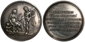 Napoleonic Medals and Coins, Medal, 1802, The drafting of the Constitution of the Cisalpine Republic in Lyon. Opus: L. Manfredini. Ø 54 mm. Ag. 58,78 ...