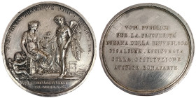 Napoleonic Medals and Coins, Medal, 1802, The drafting of the Constitution of the Cisalpine Republic in Lyon. Opus: L. Manfredini. Ø 54 mm. Ag. 58,54 ...