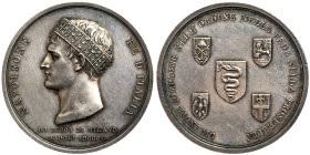 Napoleonic Medals and Coins, Medal, 1805, Napoleon I crowned King of Italy in Milan. Opus: L. Manfredini. Ø 42 mm. Ag. 44,14 g Very rare, Small scratc...