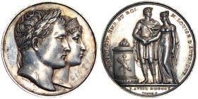 Napoleonic Medals and Coins, Medal, 1810, Marriage of Napoleon and Marie Louise of Austria. Opus: Andrieu - Denon. Ø 40,5 mm. Ag. 34,65 g Rare, Edge n...
