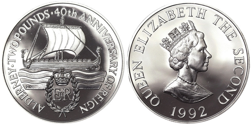 Alderney, Elizabeth II , 2 Pounds, 1992, Ag.925 28,28 g , KM 3a, PROOF
