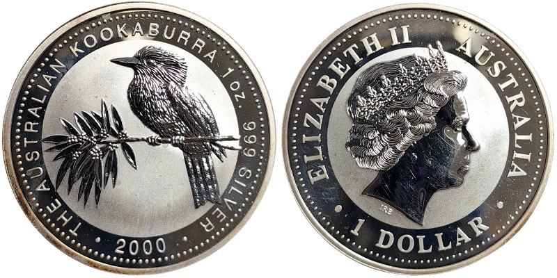 Australia, Elizabeth II , 1 Dollar, 2000, Kookaburra. Ag.999 1 Oncia / 1 Oz, KM ...