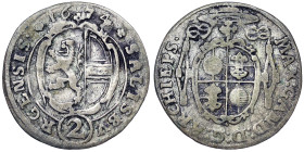 Austria, Salzburg, Maximilian Gandolph Von Künburg , 2 Kreuzer, 1674, Salzburg, Ag. 1,00 g, Zöttl 2036, GOOD