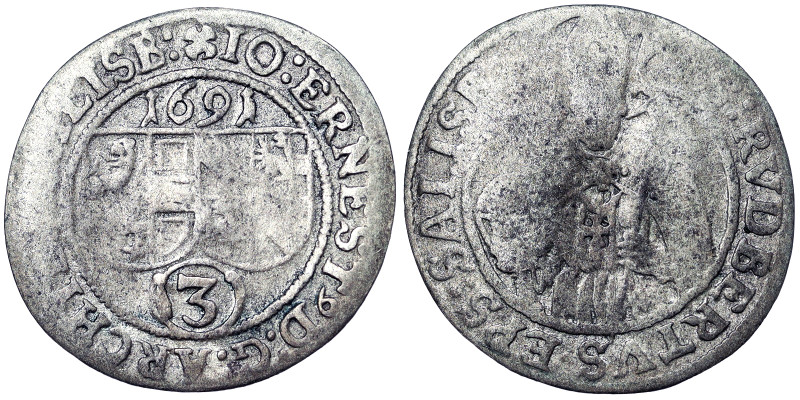 Austria, Salzburg, Johann Ernst Von Thun Und Hohenstein , 3 Kreuzer, 1691, Salzb...