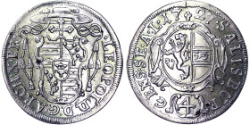 Austria, Salzburg, Leopold Anton Von Firmian , 4 Kreuzer, 1727, Salzburg, Ag. 2,35 g, Bending metal, Zöttl 2592, XF+