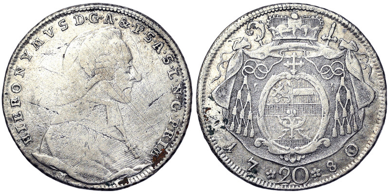 Austria, Salzburg, Hieronymus Von Colloredo, Archbishop , 20 Kreuzer, 1780, Salz...