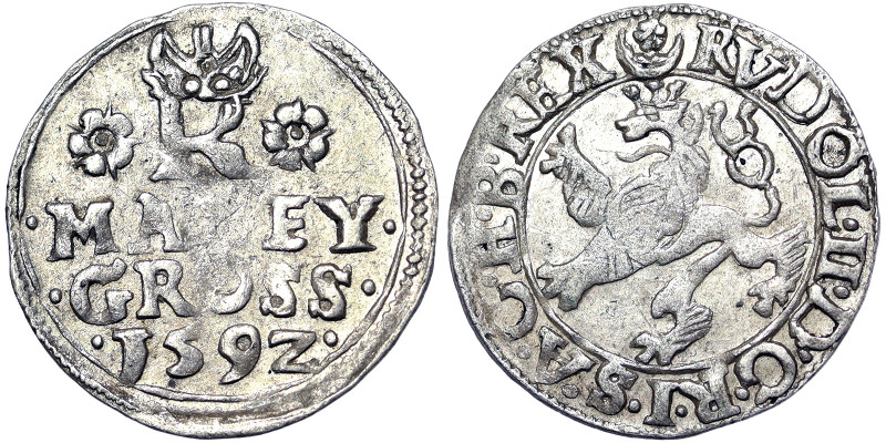 Austria, Rudolf II , Maley Groschen, 1592, Joachimsthal, Ag. 0,85 g, VF+