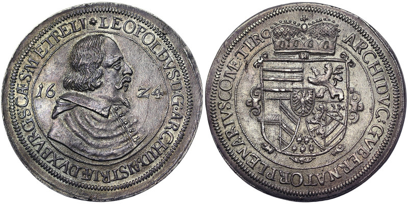Austria, Leopold V , Taler, 1624, Hall, Ag. 28,78 g , DAV 3330, XF