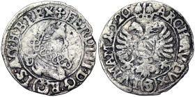Austria, Ferdinand II , 3 Kreuzer, 1620, Prague, Ag. 1,47 g , KM 369, VF-