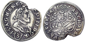 Austria, Ferdinand II , 3 Kreuzer, 1632, Graz, Ag. 1,68 g , Lack of metal, Herinek 1094, VF+