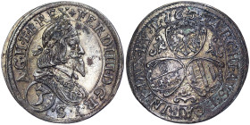 Austria, Ferdinand III, Holy Roman Emperor , 3 Kreuzer, 1655, Graz, Ag. 1,82 g , Herinek 711, A.UNC